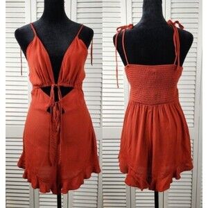 Victoria's Secret Laurel & Love Romper Sz M Burnt Orange Smocked Keyhole strappy